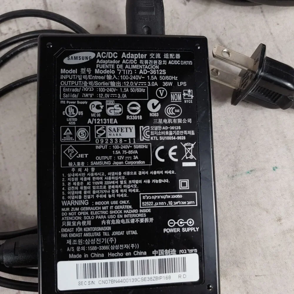 Samsung AD-3612S AC/DC Adapter Power Supply Charger Cord Black TESTED WORKING
